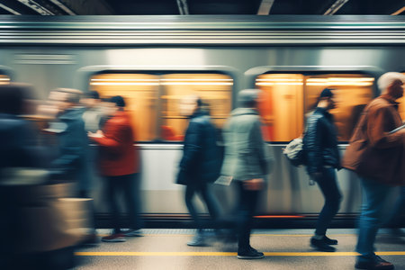 many people at subway, AI generated imageの素材