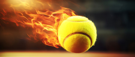 tennis ball in fire, AI generated imageの素材