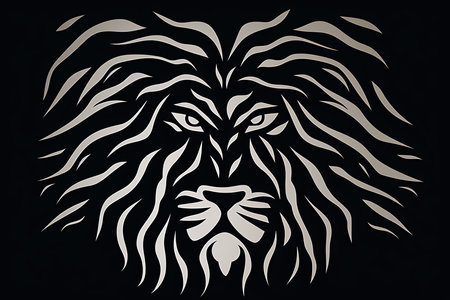Lion head tattoo on black background. Hand drawn vector illustration.の素材
