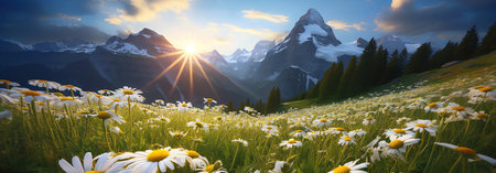 daisy sunrise, AI generated imageの素材