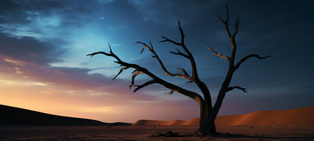 desert tree sunrise, AI generated imageの素材