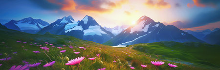 beautiful purple mountain flowers, AI generated imageの素材
