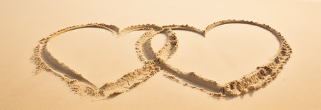 two hearts on a beach, AI generated imageの素材