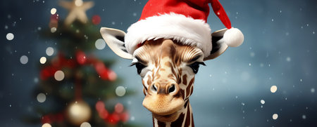 giraffe with christmas tree, AI generated imageの素材