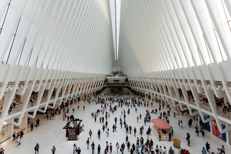 New York, USA - July 17, 2023: The Westfield World Trade Center is also known as Oculus. Shopping...
