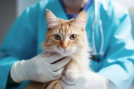 cat in the hand of veterinarian, AI generated imageの素材