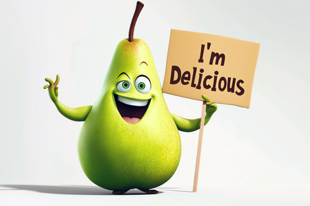 happy pear with a panel, AI generated imageの素材