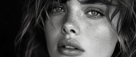 black and white woman portrait, AI generated imageの素材