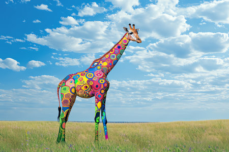 multicolor giraffe, AI generated imageの素材