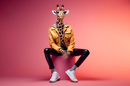 fashion giraffe in studio, AI generated imageの素材
