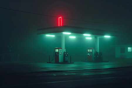 gas station by night, AI generated imageの素材