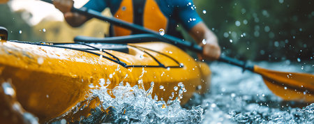 yellow kayak on the river AI generated imageの素材