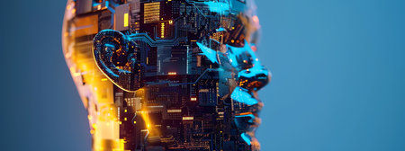 artificial intelligence head concept, AI generated imageの素材