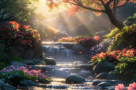 amazing flower landscape, AI generated imageの素材