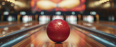 red bowling ball on lane, AI generated imageの素材