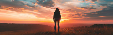 alone at sunset, Ai generated imageの素材