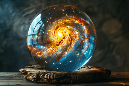 universe in small glass sphere, AI generated imageの素材