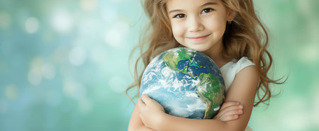 child with world map in the arms, AI generated imageの素材