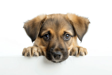 adorable puppy on white background, AI generated imageの素材