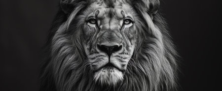black and white portrait of lion, AI generated imageの素材