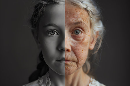 woman aging concept, AI generated imageの素材