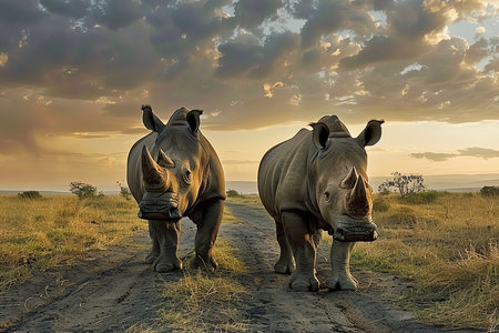 couple of rhinoceros, AI generated imageの素材