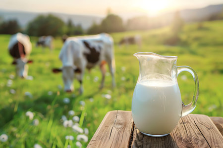 milk on a table, AI generated imageの素材