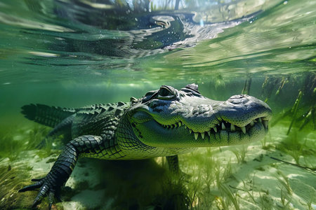 waiting crocodile, AI generated imageの素材