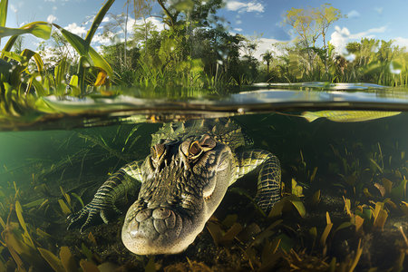underwater crocodile, AI generated imageの素材