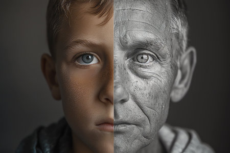 same man aging concept, AI generated imageの素材