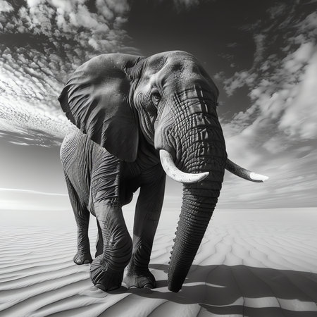 picture of elephant in a desert, AI generated imageの素材