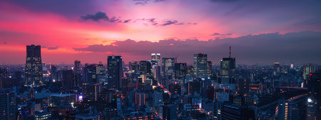 beautiful sunset on city, AI generated imageの素材