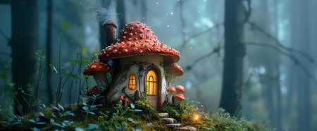 mushroom house, AI generated imageの素材
