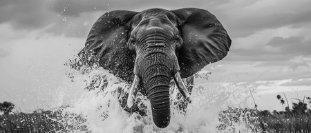 elephant on water, AI generated imageの素材