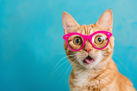 cat with pink glasses, AI generated imageの素材