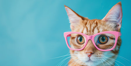 cat with pink glasses, AI generated imageの素材