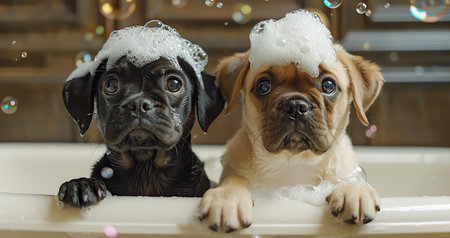 dog taking a bath, AI generated imageの素材