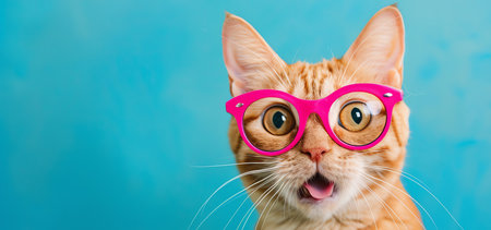 cat with pink glasses, AI generated imageの素材