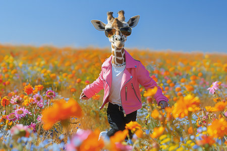 spring giraffe, AI generated imageの素材