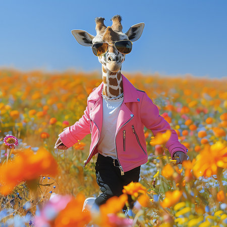 spring giraffe, AI generated imageの素材