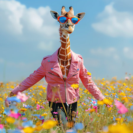 spring giraffe, AI generated imageの素材