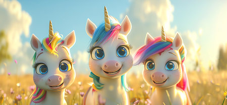 happy unicorns, AI generated imageの素材