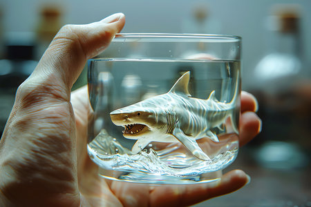 shark in glass of water, AI generated imageの素材