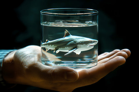 shark in glass of water, AI generated imageの素材