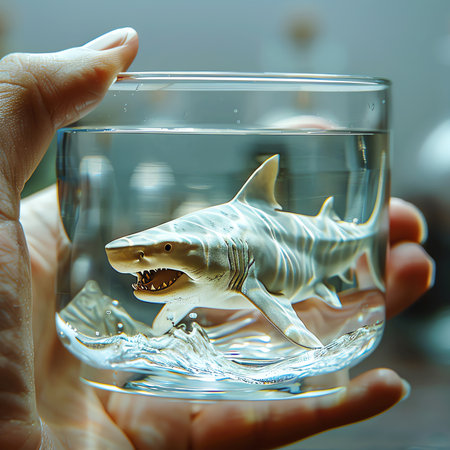 shark in glass of water, AI generated imageの素材