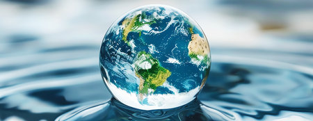 drop of water in the shape of the planet earth, AI generated imageの素材