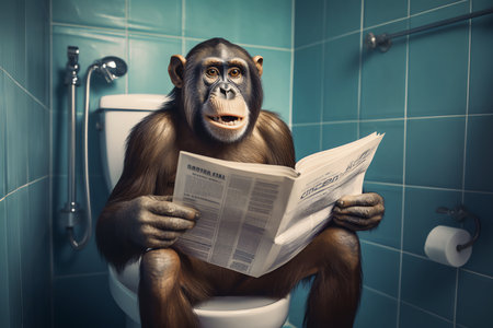 chimpanzee on toilet, AI generated imageの素材
