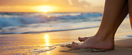 on the beach at sunset, AI generated imageの素材