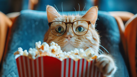 cat with popcorn, AI generated imageの素材