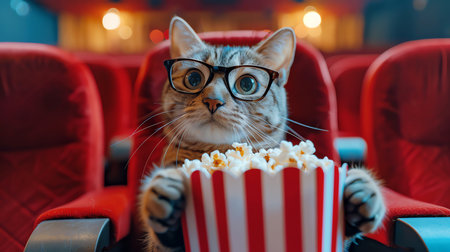 cat with popcorn, AI generated imageの素材